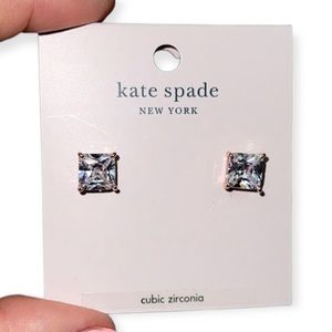 KATE SPADE Cubic Zirconium Earrings Princess Cut Stud Pierced Earrings NWT
